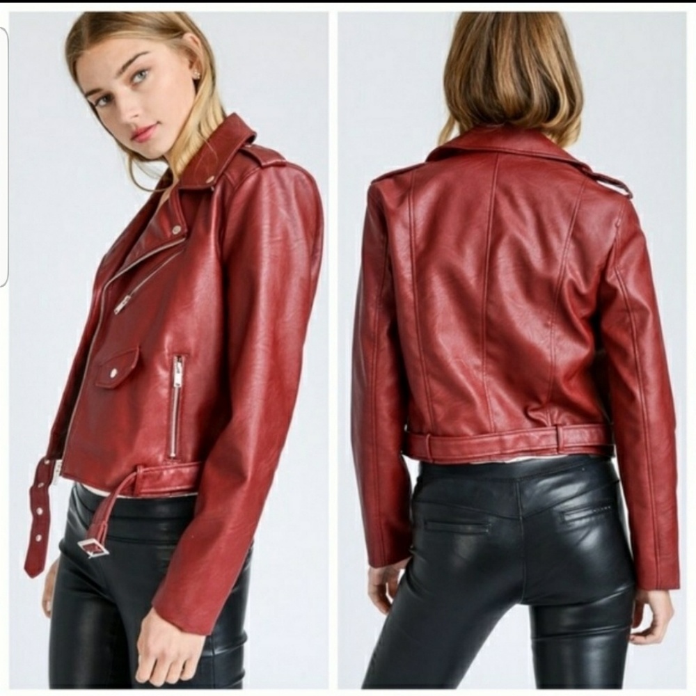 Faux Leather Jacket RED - Picture 2 of 4